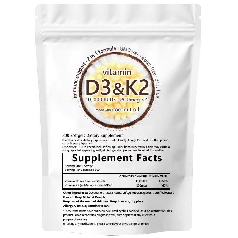 Vitamin D3 + K2 Supplement Softgel Capsules