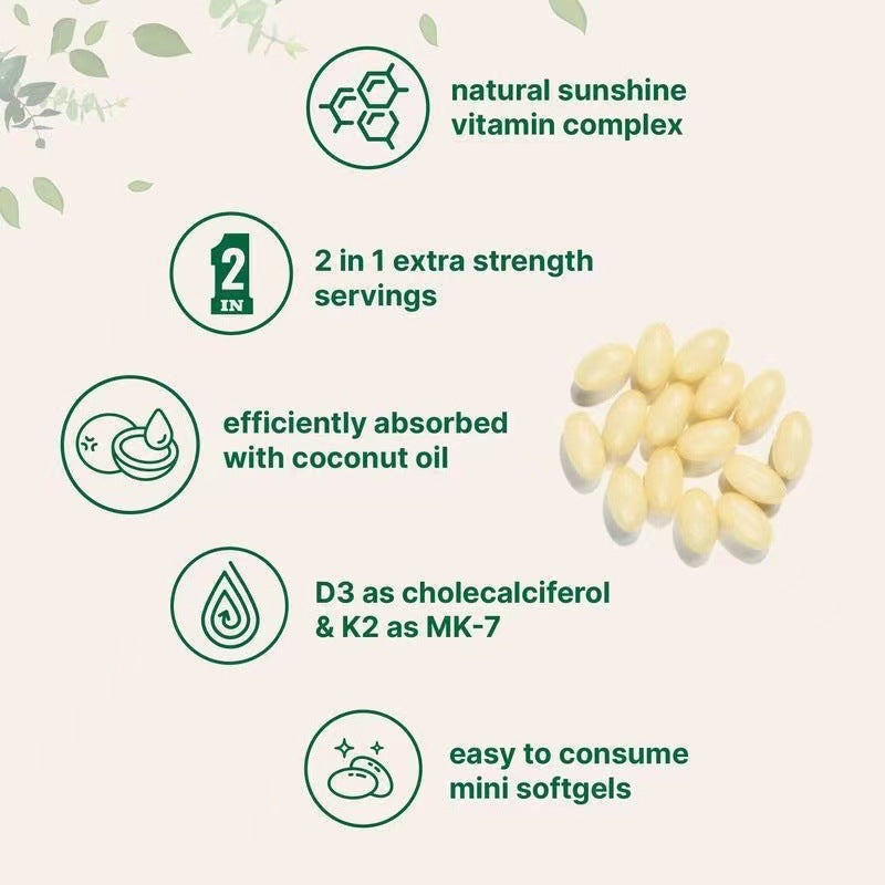 Vitamin D3 + K2 Supplement Softgel Capsules